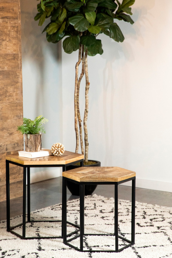 Adger 2 piece Hexagon Nesting Tables Natural and Black   Modern   Coffee Table Sets   by Modon  Houzz