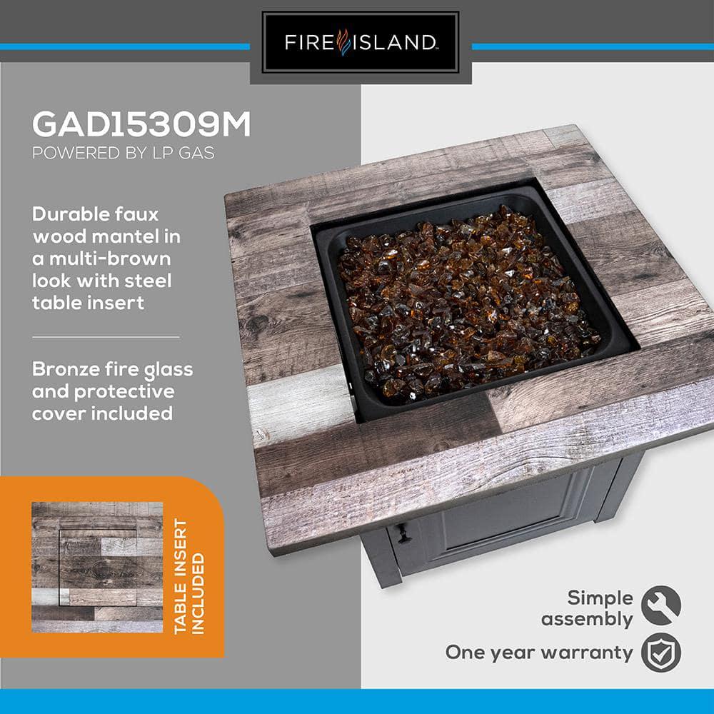 FIRE ISLAND 30 in W x 246 in H Square Steel UV Printed Propane Rustic Wood Oil Rubbed Bronze Look Fire Pit Base 50K BTU Burner