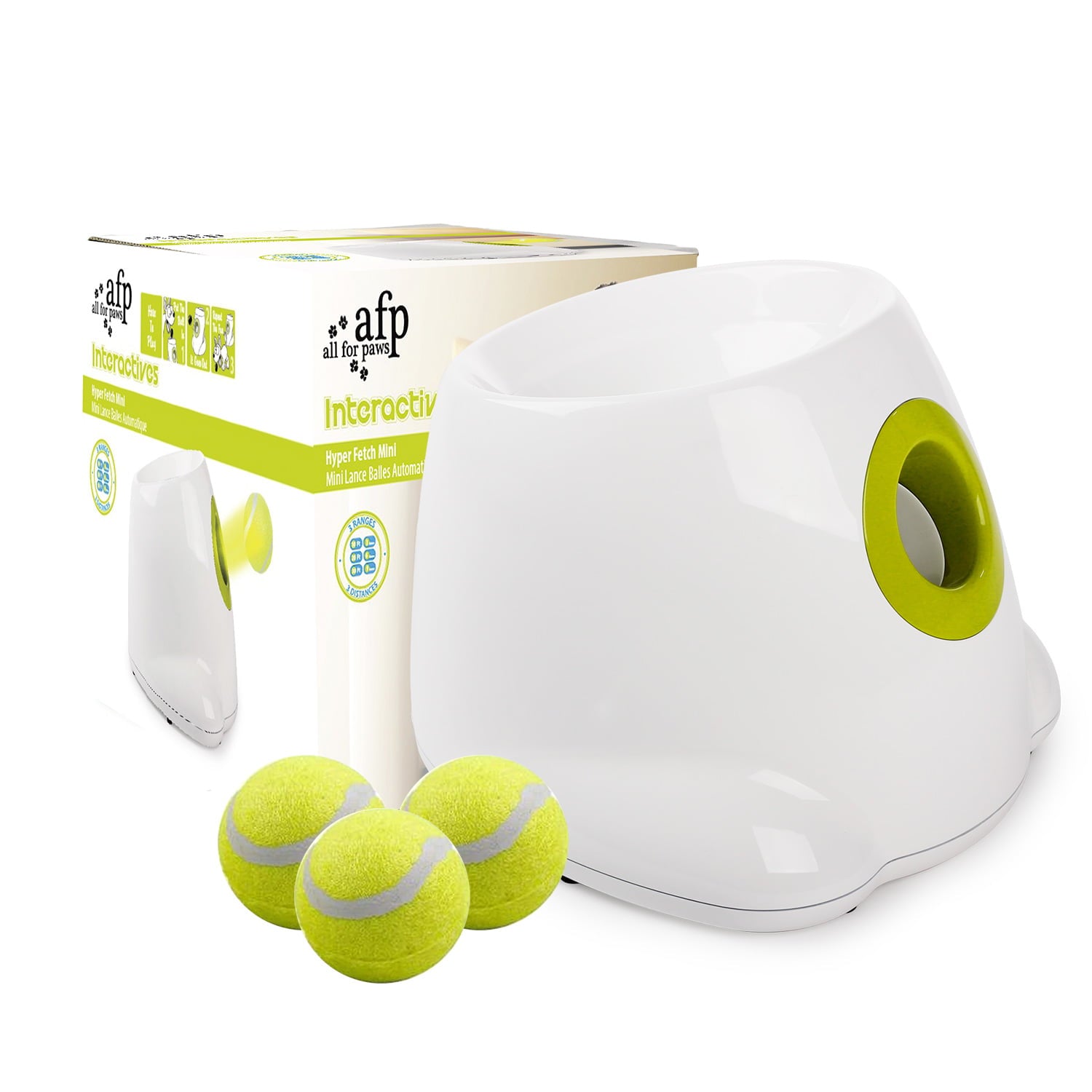 All For Paws Hyper Fetch Automatic Tennis Ball Launcher for Puppies and Small Dogs， 3 Balls Included