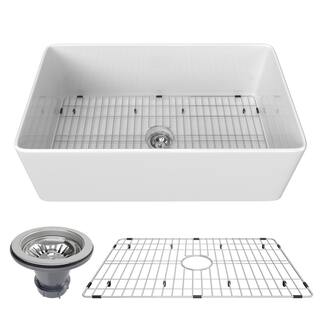 JimsMaison White Fireclay 36 in. Single Bowl Farmhouse Apron Workstation Kitchen Sink JMBGKS01-3618