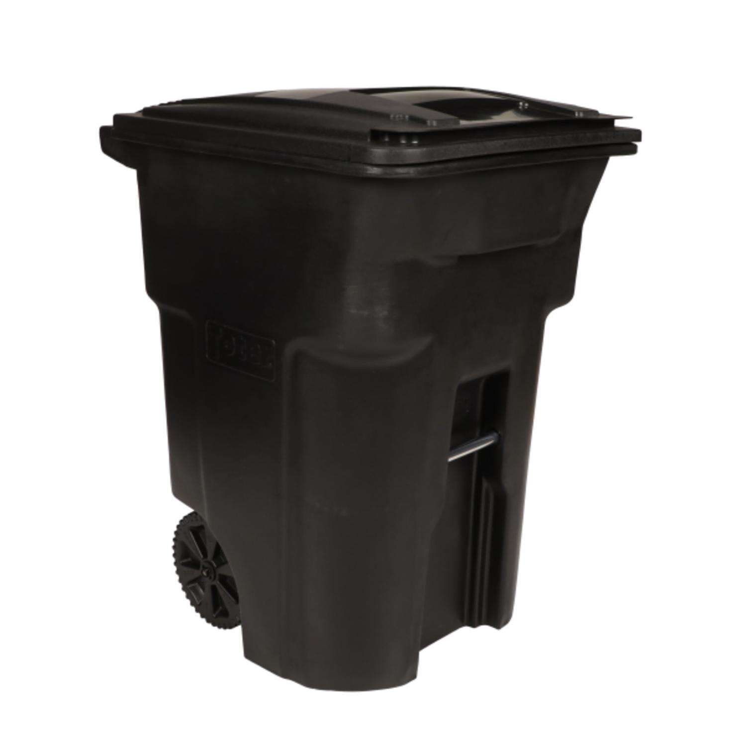 Toter 96 Gallon Black Outdoor Plastic Garbage Can with Wheels and Lid