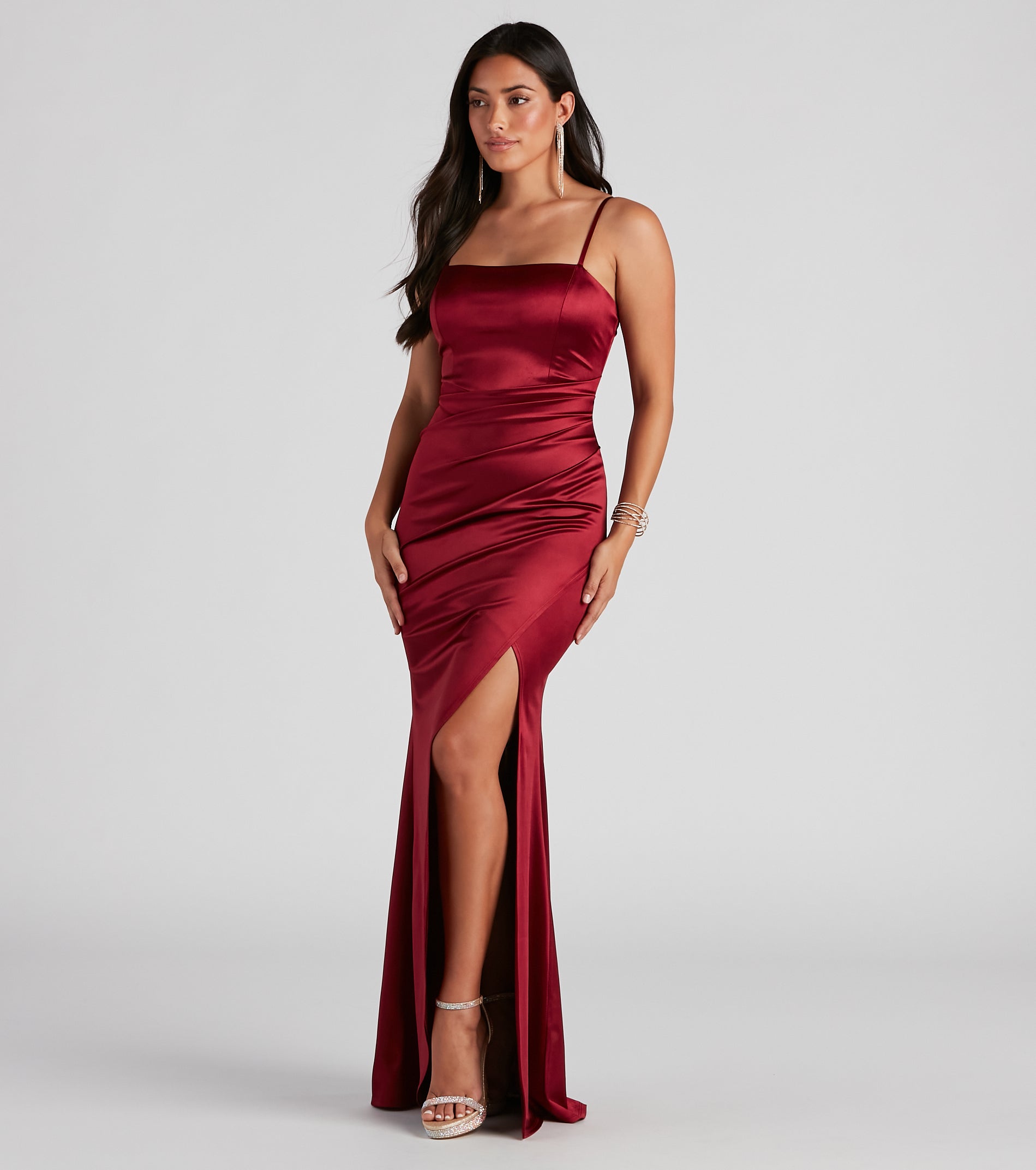 Evie Formal Ruched Satin Sleeveless Dress