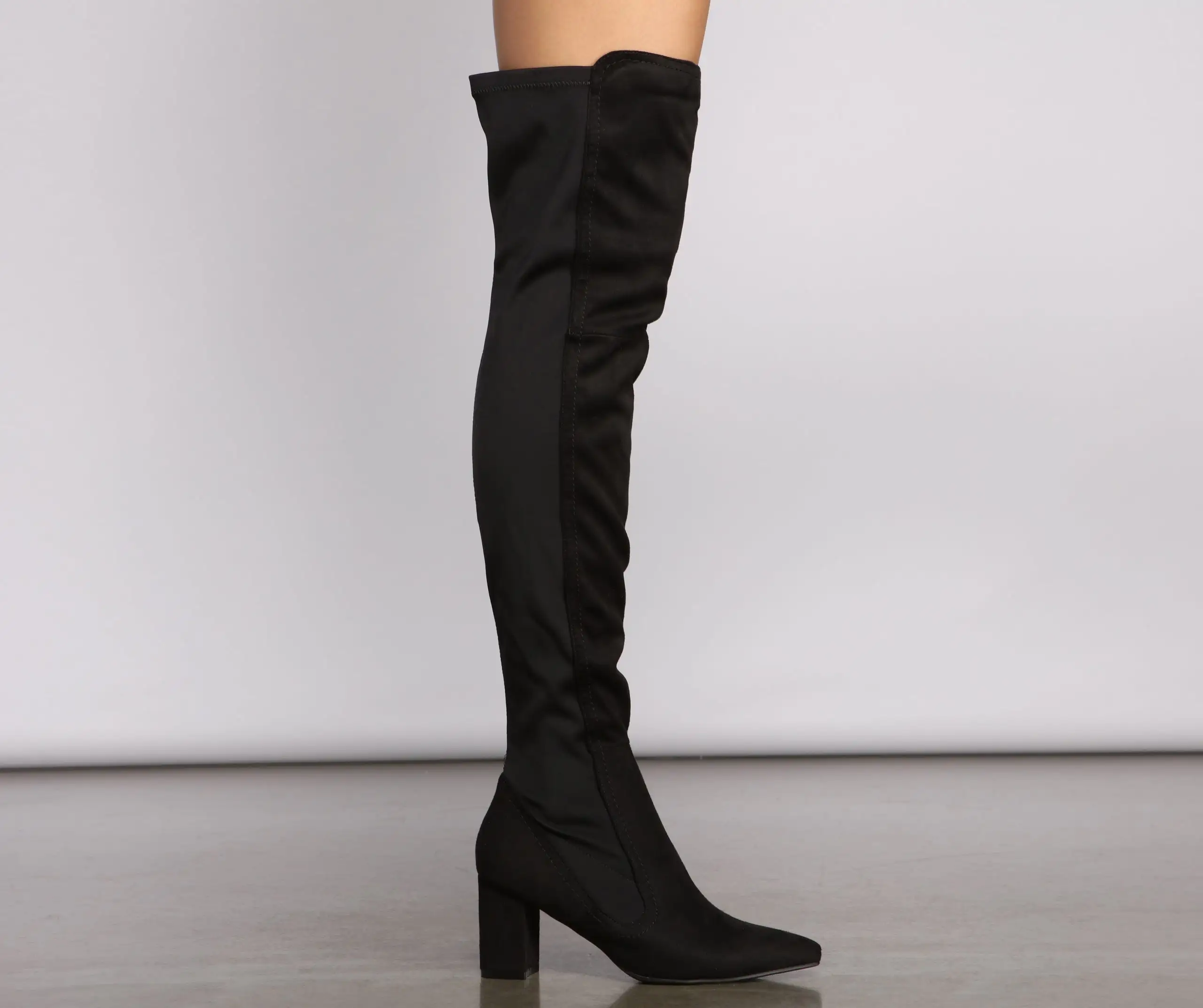 Faux Suede Over The Knee Block Heel Boots