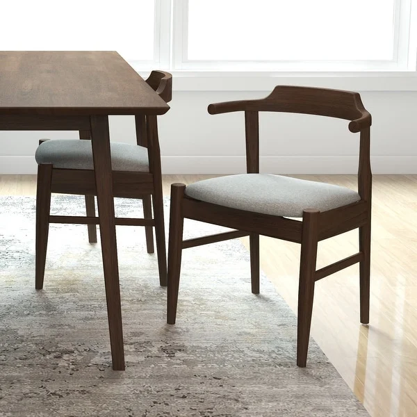 Zidane Grey Fabric and Medium Brown Wood Dining Chairs (Set of 2) - 0