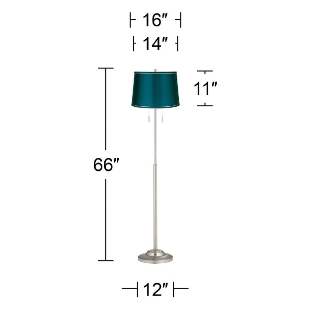 Tall Brushed Nickel Silver Metal Satin Teal Blue Drum Shade For Living Room Bedroom Office House Home