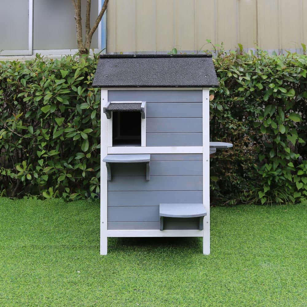 Hanover Outdoor Cat House with 2-Levels, Waterproof Roof, Escape Doors and Ledge Seating HANCH0101-WG