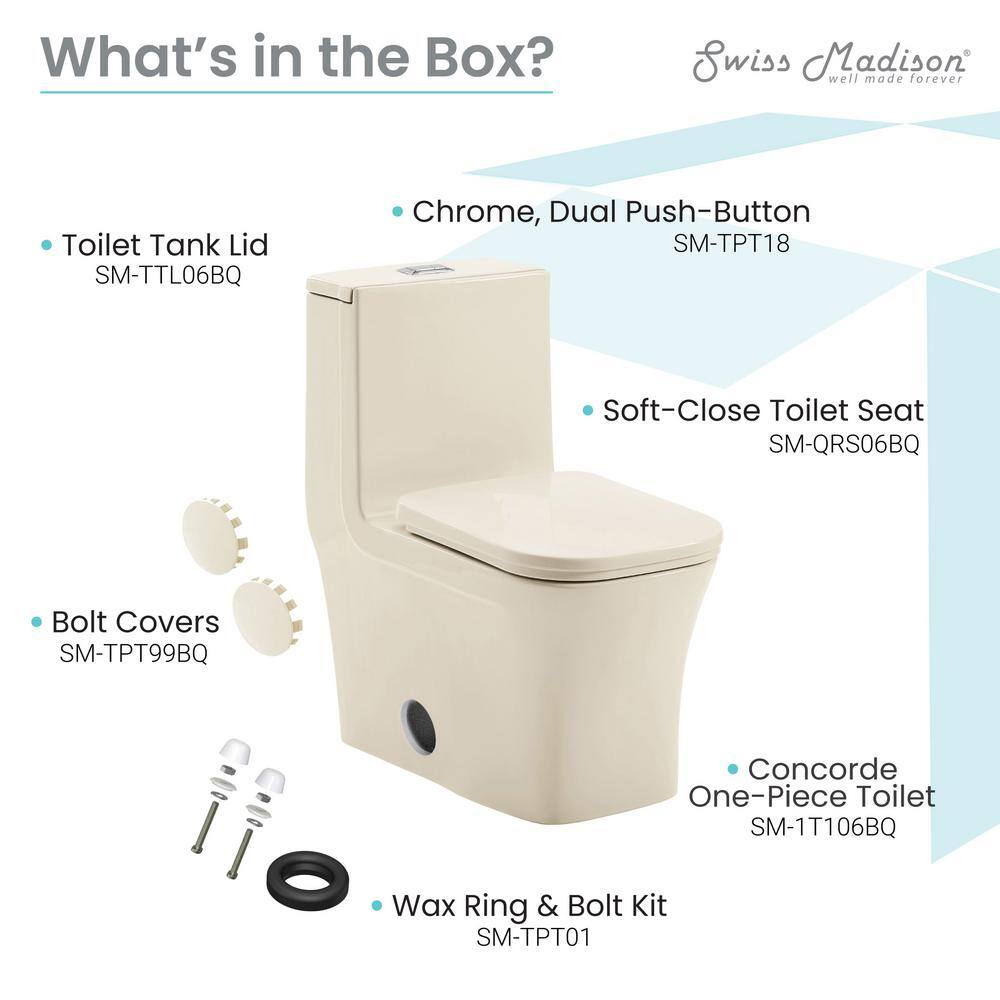 Swiss Madison Concorde 1-piece 1.11.6 GPF Dual Flush Square Toilet in Bisque SM-1T106BQ