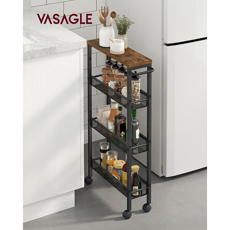 Rolling Cart， 4-tier Utility Cart， Storage Cart With Handle， Metal Frame