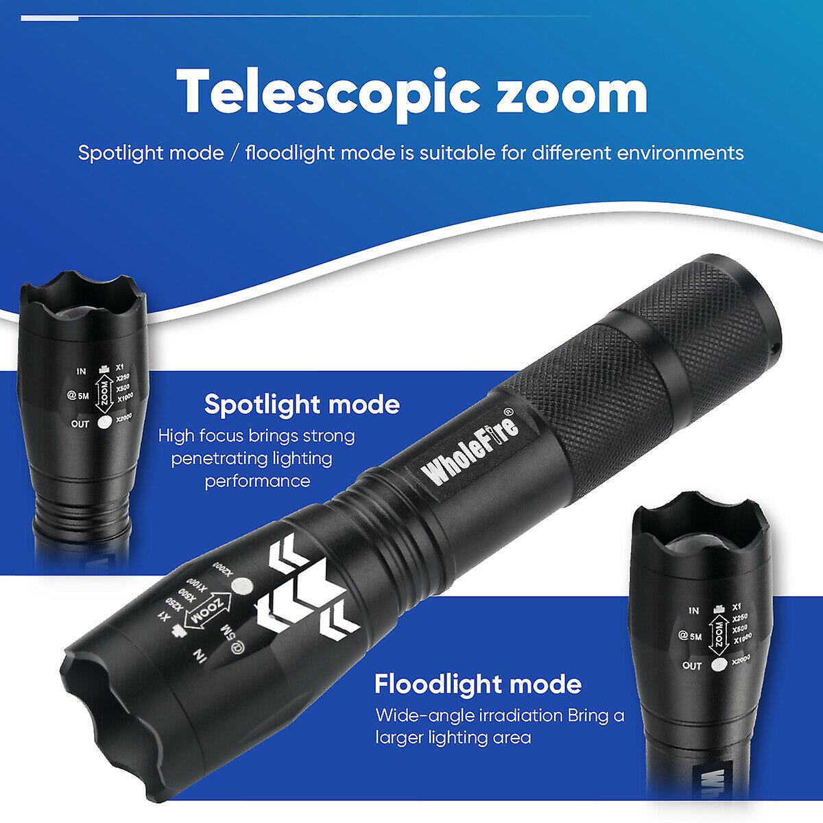 2pcs Police 2000lumens T6 Led Flashlight Mini Zoom Torch