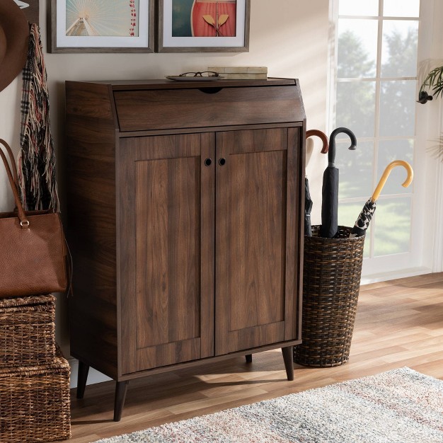 Cormier Walnut Finished 2 Door Wood Entryway Shoe Storage Cabinet Brown Baxton Studio