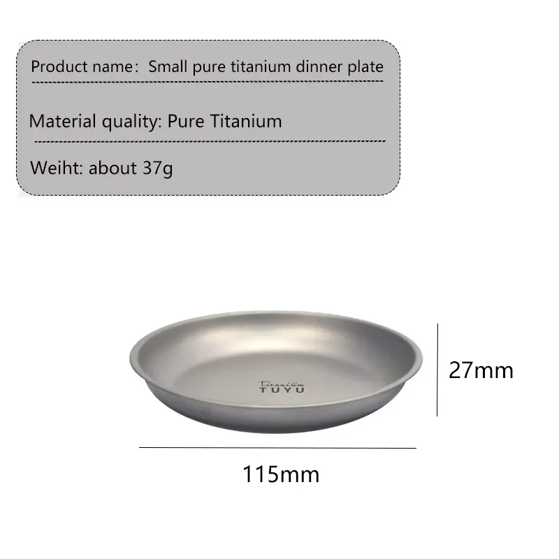 Factory Direct Sale Silvery Grey Plate Hiking Camping Pure Titanium Dining Plate