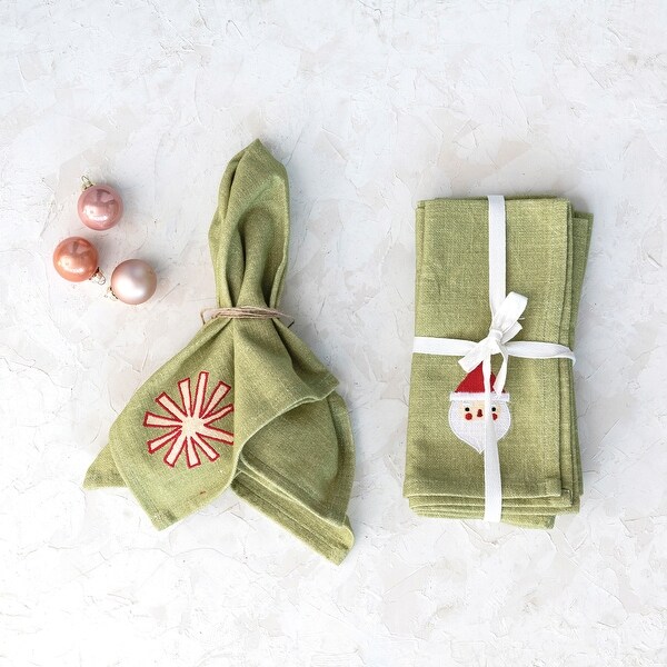 Cotton Napkins with Embroidered Holiday Icons