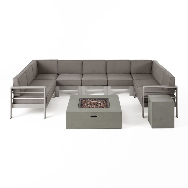 Cape Coral Fabric/Aluminum 9seat Ushaped Sectional and Fire Pit Set by Christopher Knight Home