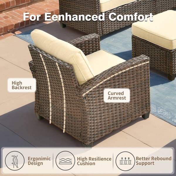 HOOOWOOO 7piece Outdoor Patio Furniture Set Wicker Conversation Sofa Set