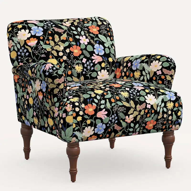 Rifle Paper Co. Bristol Black Strawberry Fields Accent Chair