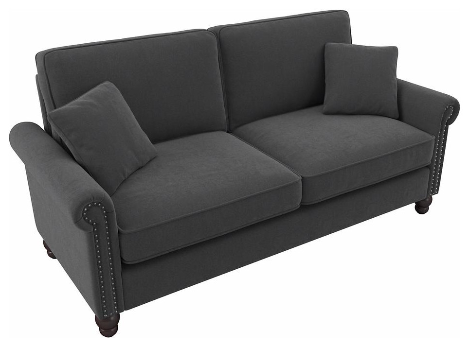 Bush Furniture Coventry 73W Sofa  Charcoal Gray Herringbone Fabric   Sofas   by Homesquare  Houzz