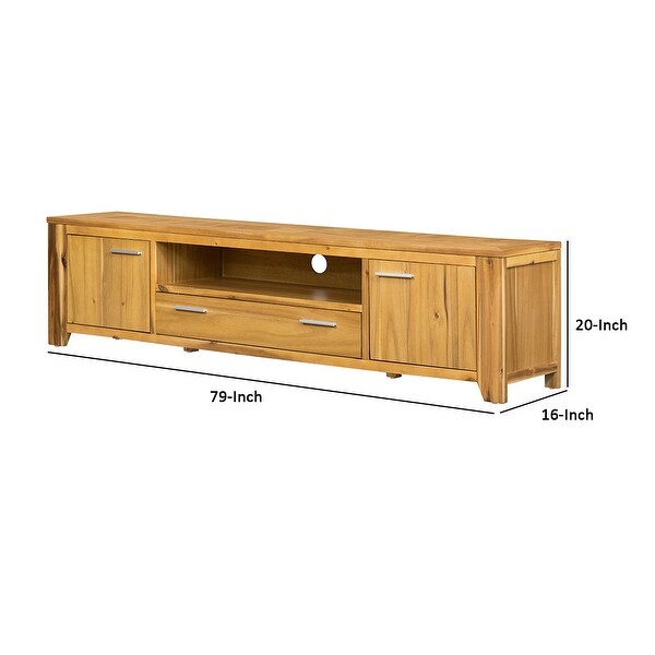 Coco 79 Inch TV Entertainment Console Cabinet， 2 Doors， Brown Acacia Wood