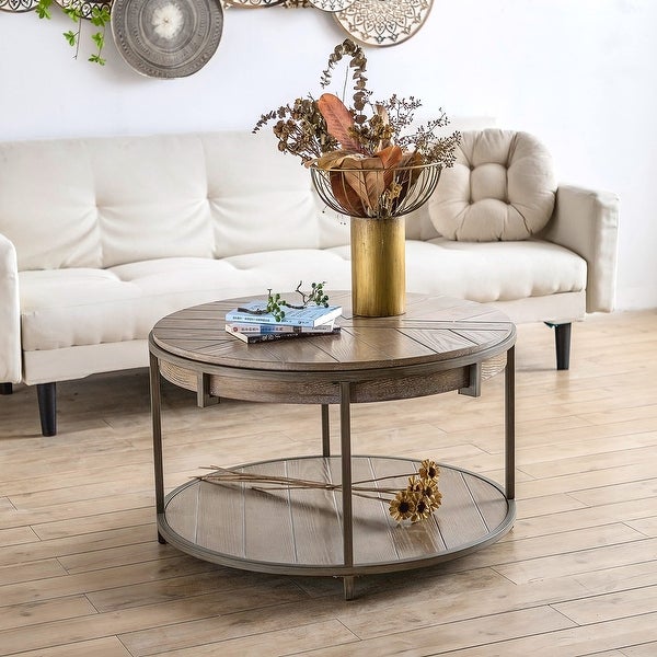 Round Wood Coffee Table， Natural Wood Coffee Table， Round Solid Wood Center Large Circle Coffee Table - as picture