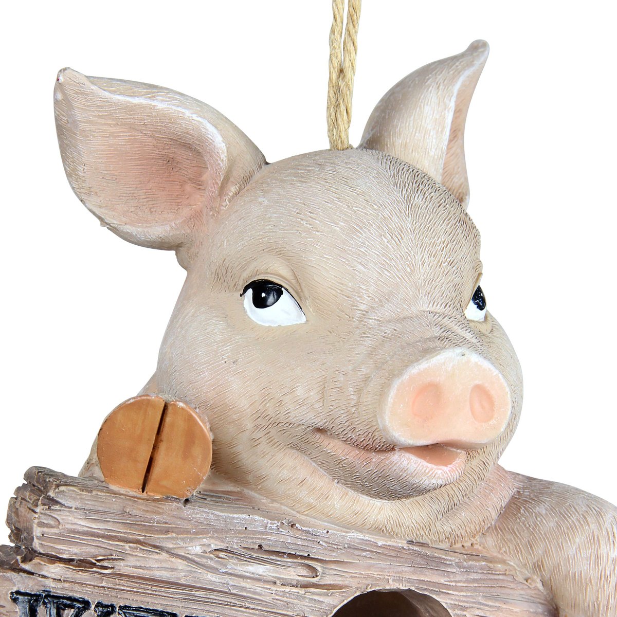 Exhart Hand Painted Pig with Welcome Sign Hanging Resin Bird House