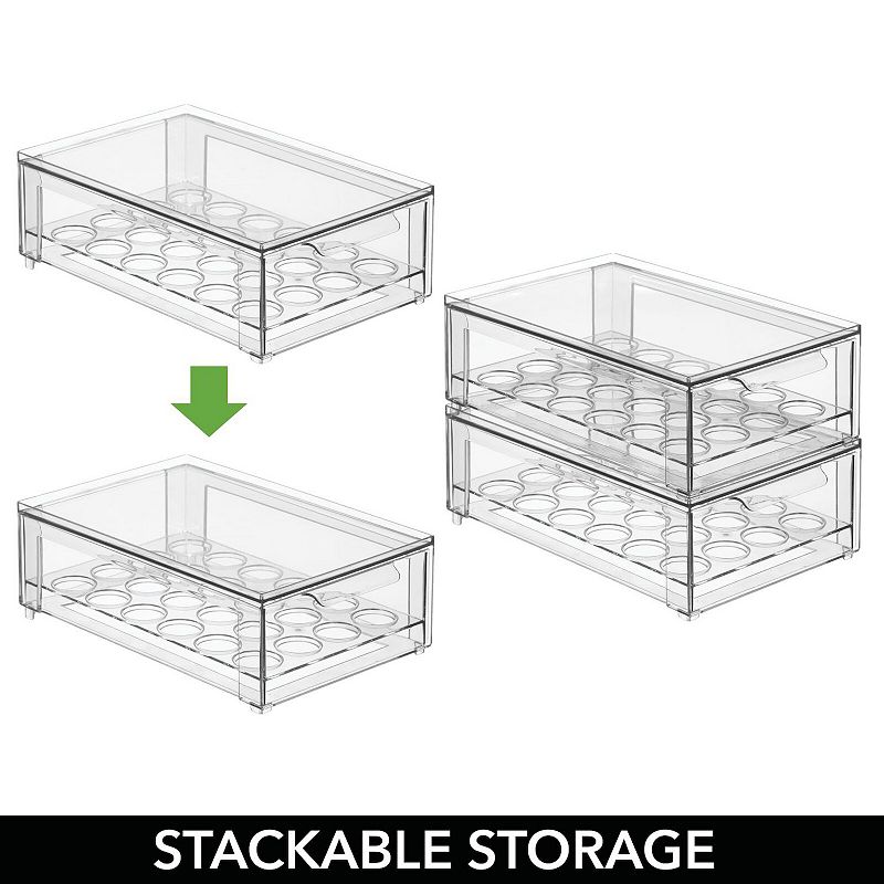 mDesign Clarity Stackable Egg Storage Box with Sliding Pull-Out Drawer and Handle， Holds 24 Eggs