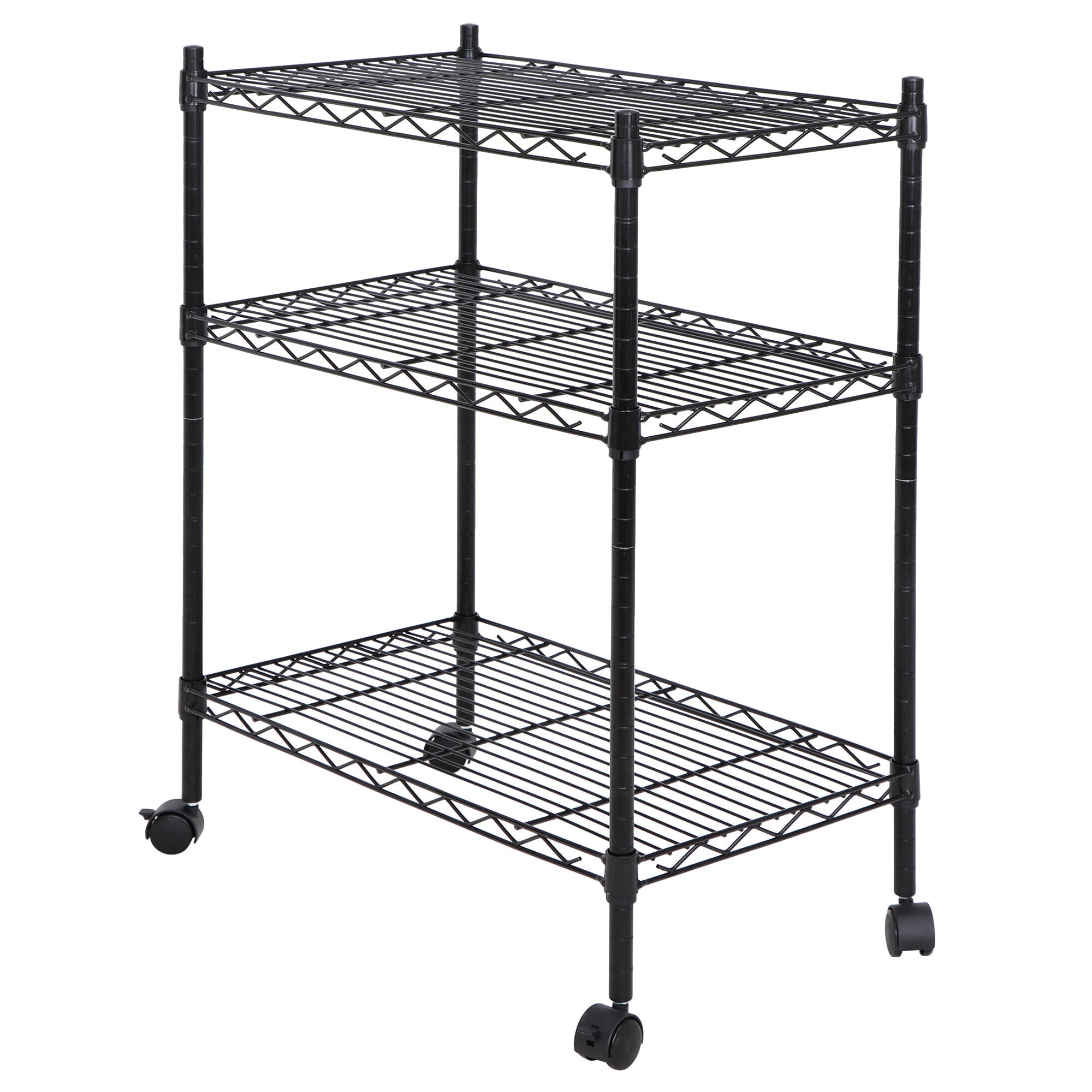 ZENY  3 Tires Rolling Kitchen Cart Height Adjustable Storage Tower Black