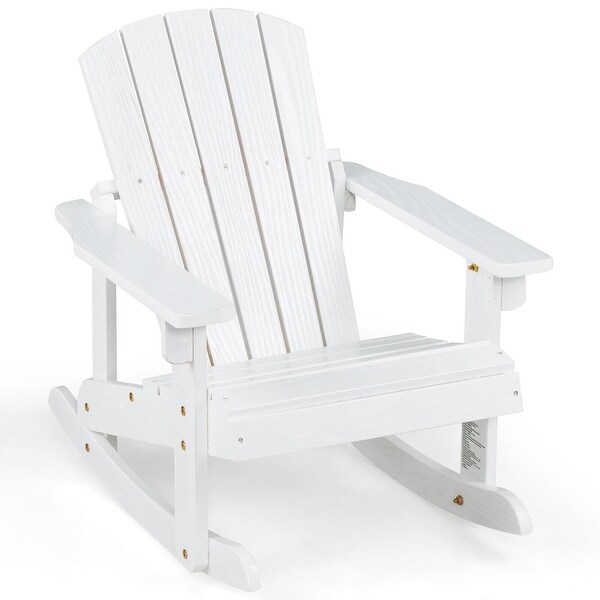 Gymax Kid Adirondack Rocking Chair Outdoor Solid Wood Slatted seat