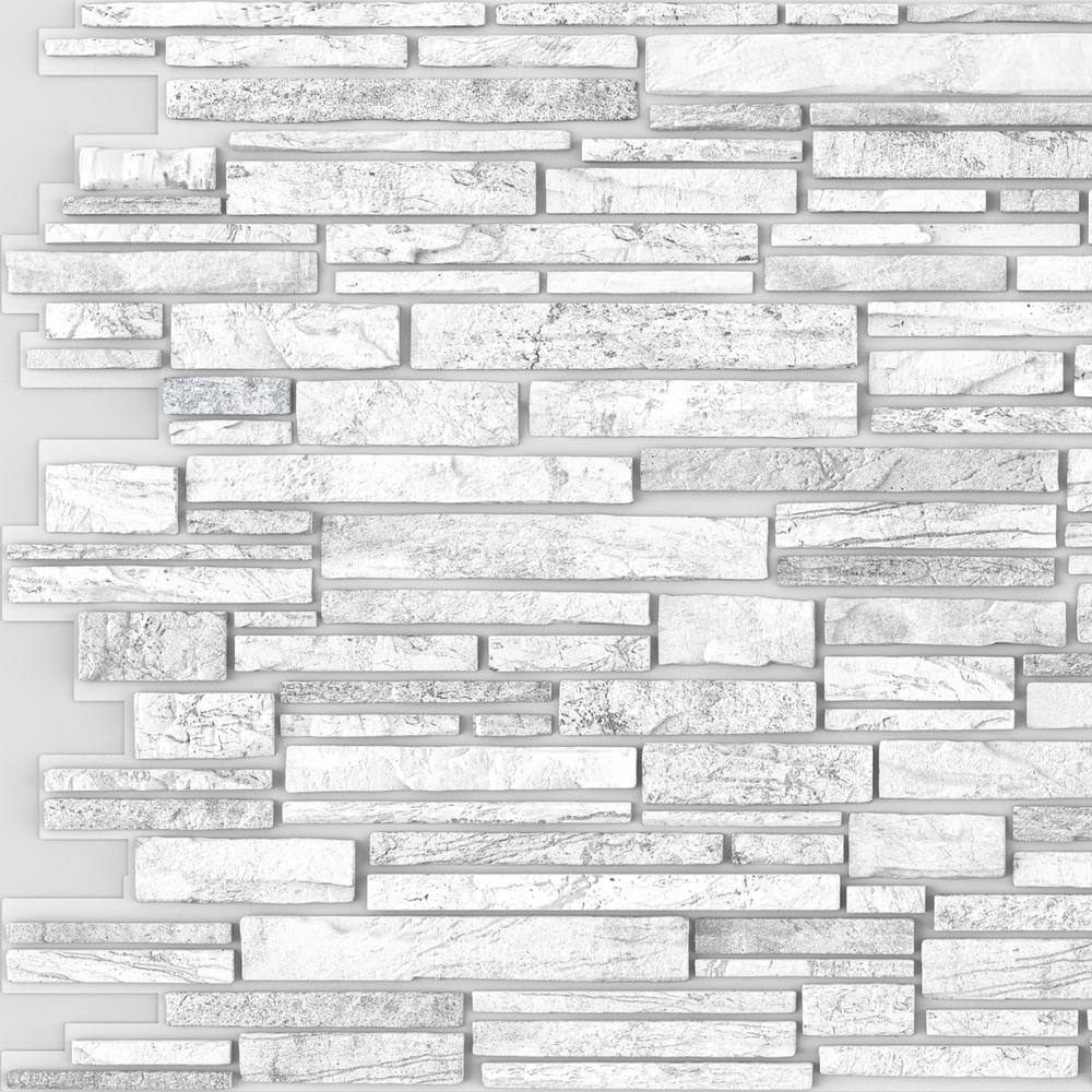 Dundee Deco 3D Falkirk Renfrew II 150 in. x 39 in. x 19 in. White Grey Faux Stone PVC Decorative Wall Paneling REHD252BW