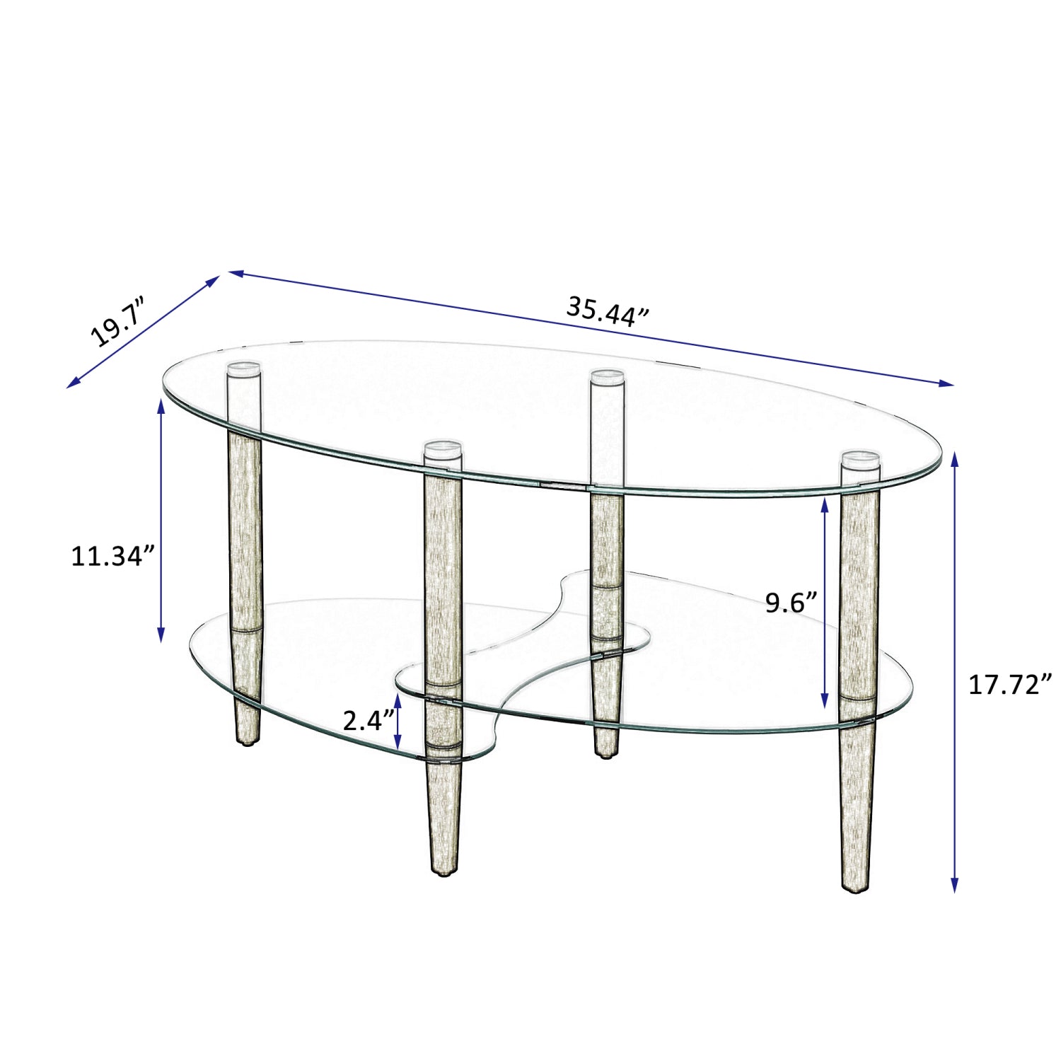 Holaki Transparent Glass Coffee Table, Oval Tea Table 3-Layer Glass Table, Modern Table in Living Room