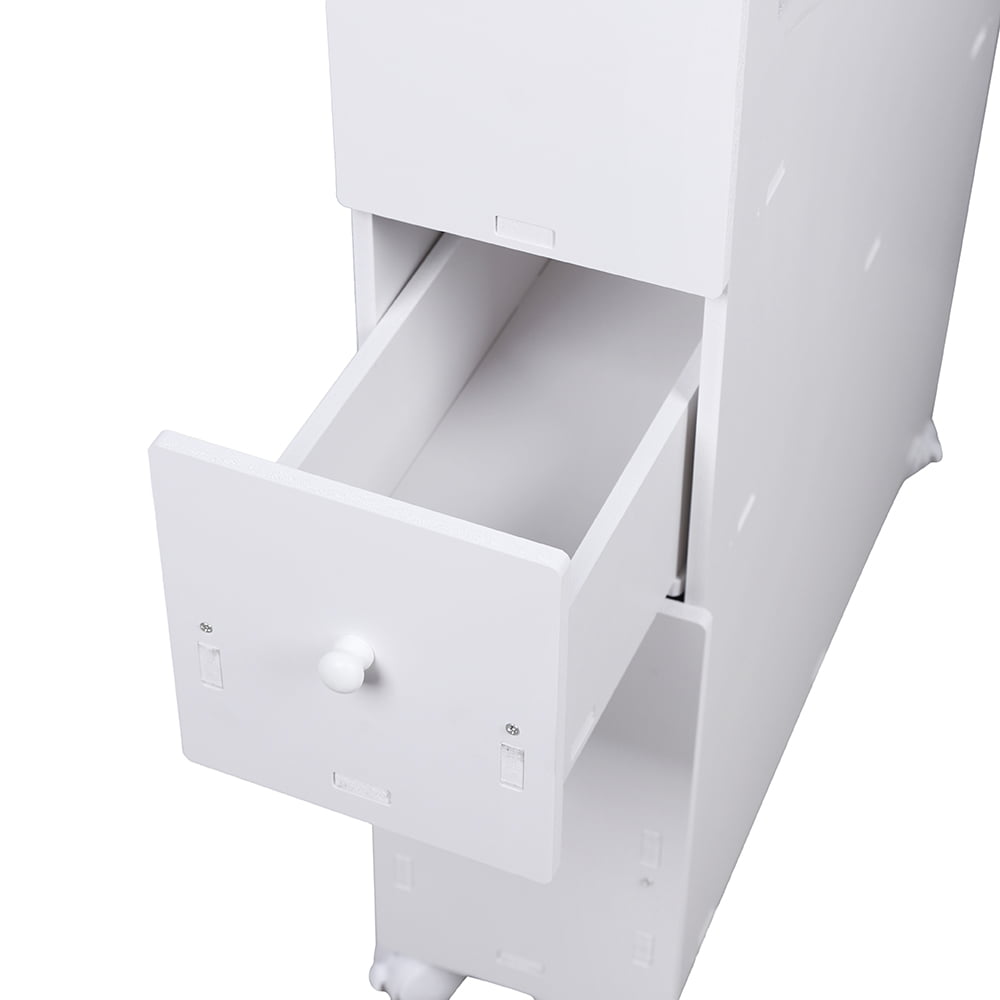 ANQIDI Toilet Side Cabinet, PVC White Low Cabinet Movable Narrow Cabinet Floor-To-Ceiling Bathroom Cabinet 20.5*6.4*29.5 In