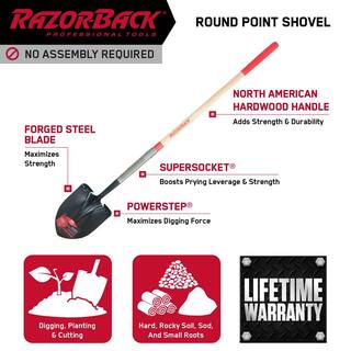 Razor-Back 48 in. Wood Handle Round Point Shovel 2593600