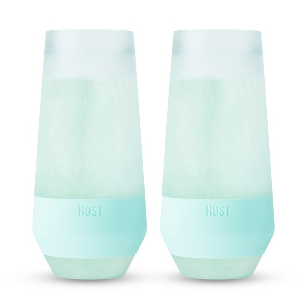 Host Champagne Freeze Double walled Stemless Wine Glasses Freezer Cooling Cups With Active Cooling Gel 9 Oz Plastic Tumblers Seafoam Tint Set Of 2