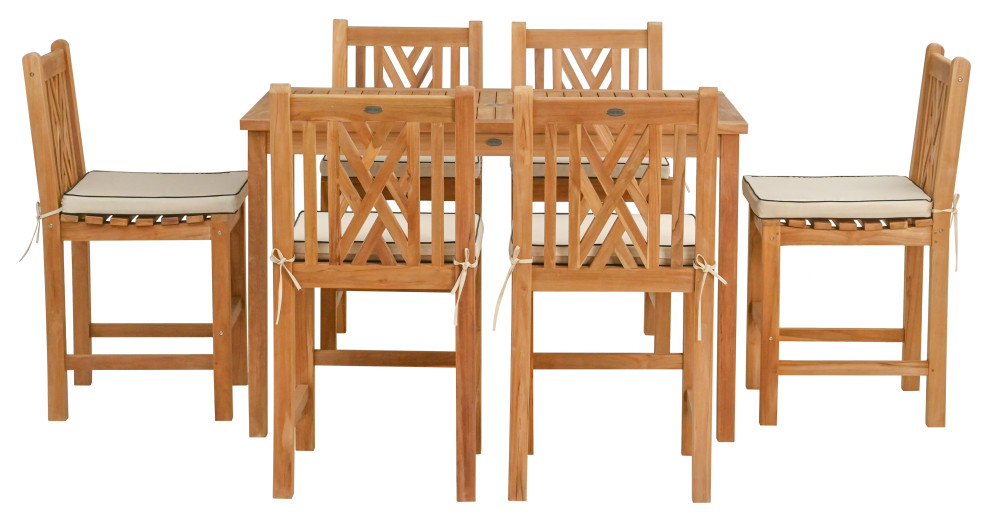 7 Piece Teak Chippendale 55 quotRect Counter Set  6 Armless Counter Stools   Transitional   Outdoor Pub And Bistro Sets   by Chic Teak  Houzz