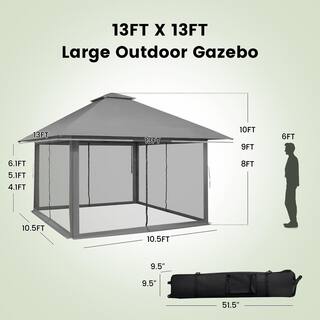 Costway 13 ft. x 13 ft. Grey Pop-Up Instant Canopy Tent Mesh Sidewall UV50 Plus Adjust Outdoor Patio NP10828GR