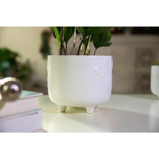 Flora Bunda 6 in. and 4.75 in. Matte White Evil Eye Ceramic Plant Pot with Legs (Set of 2) CT1423E2-MTWH