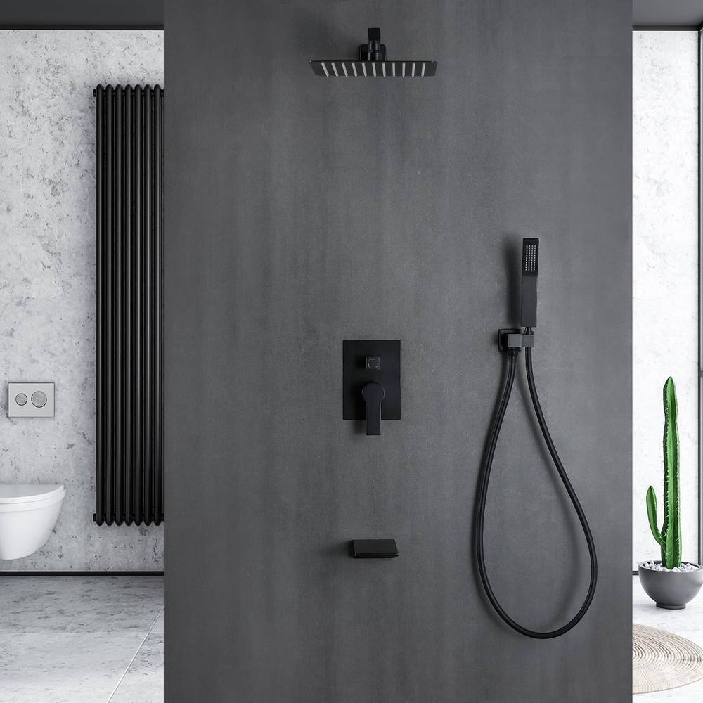 FLG Single-Handle 1-Spray Tub and Shower Faucet with 10 in. Shower Head and Hand Shower in Matte Black (Valve Included) SS-0096-MB-10