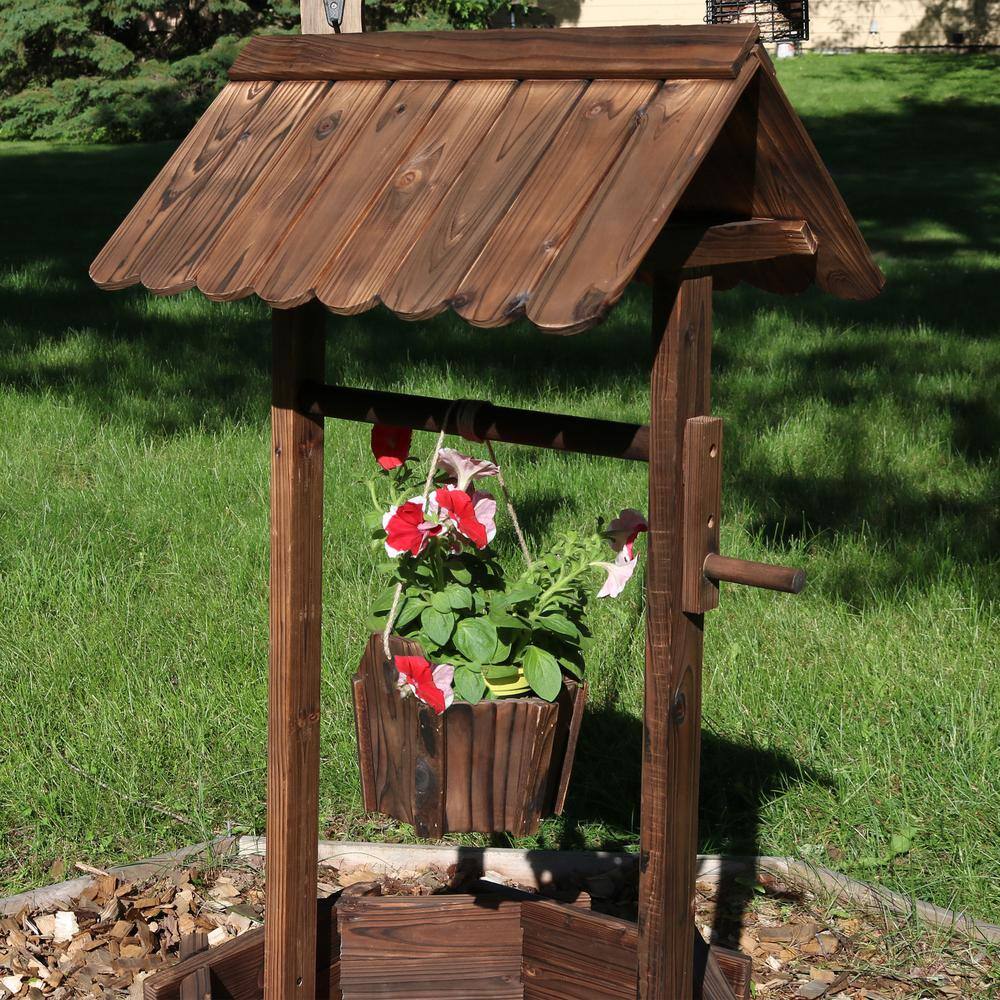 Sunnydaze Decor 45 in. Wishing Well Wood Outdoor Garden Planter DSL-116