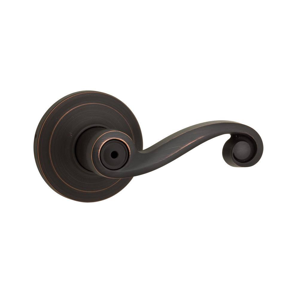 Kwikset Lido Venetian Bronze Privacy BedBath Door Handle with Microban Antimicrobial Technology and Lock 730LL 11P 6AL R