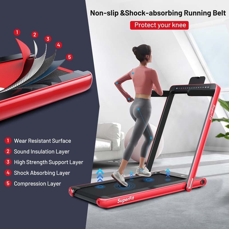 2 in 1 Folding Treadmill, 2.25HP Under Desk Electric Treadmill, Portable Walking Running Machine with Dual Display & Smart App Control