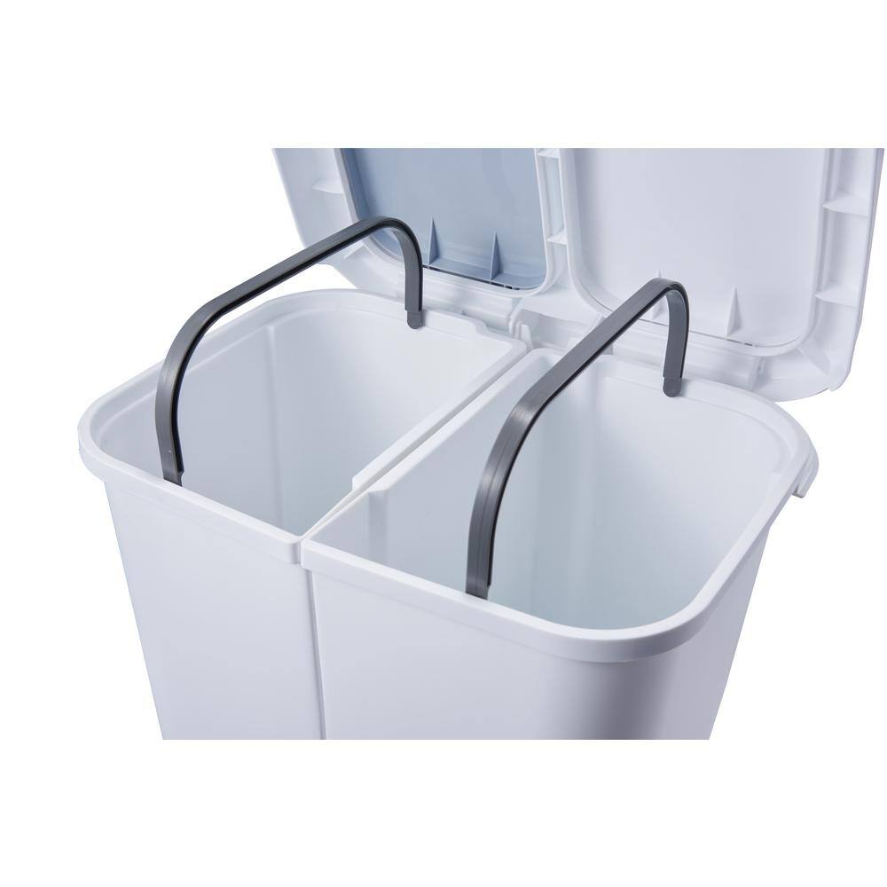 Step N' Sort 11 Gal. White Dual Plastic Trash and Recycling Bin with Slow Close Lid SNS402-W