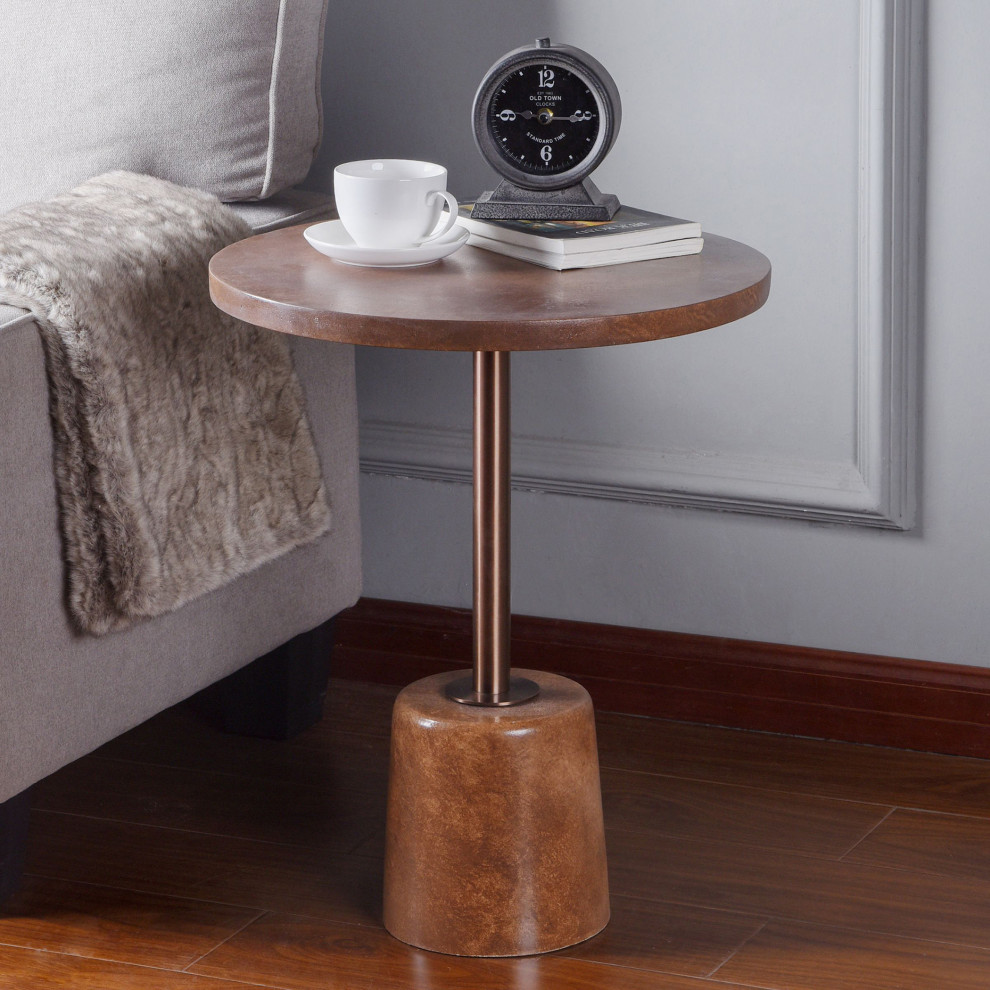 Lowell Side Table Brown Cement Side Table With Gold Metal and WeigHed Base   Contemporary   Side Tables And End Tables   by StyleCraft  Houzz