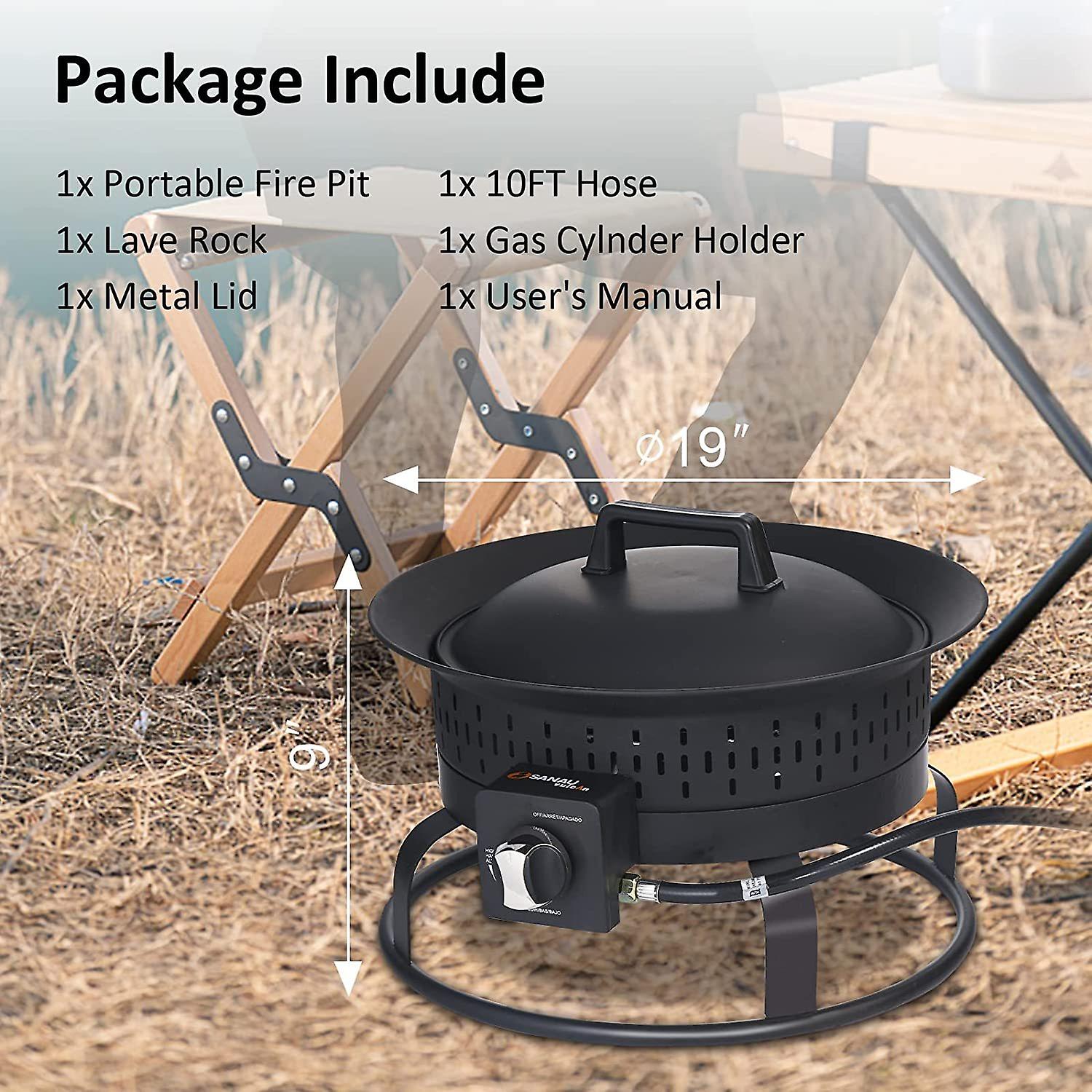 Portable Propane Fire Pit， 58，000 Btu Outdoor Propane Gas Fire Pit For Camping， Backyard， Tailgating And Patio， Gas Fire Pit Bowl With Cover， Lava Roc