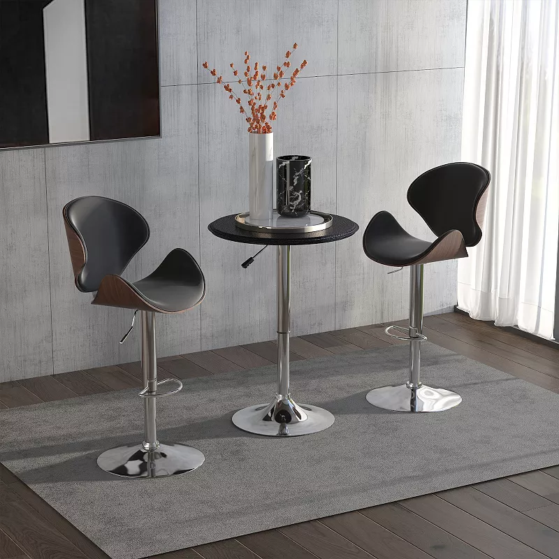 HOMCOM 25 Classic Round Adjustable Faux Leather Chrome Standing Bistro Table