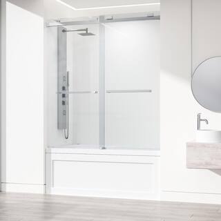 VIGO Houston 56 to 60 in. W x 66 in. H VMotion Sliding Frameless Tub Door in Chrome with 38 in. (10mm) Clear Glass VG6023CHCL6066