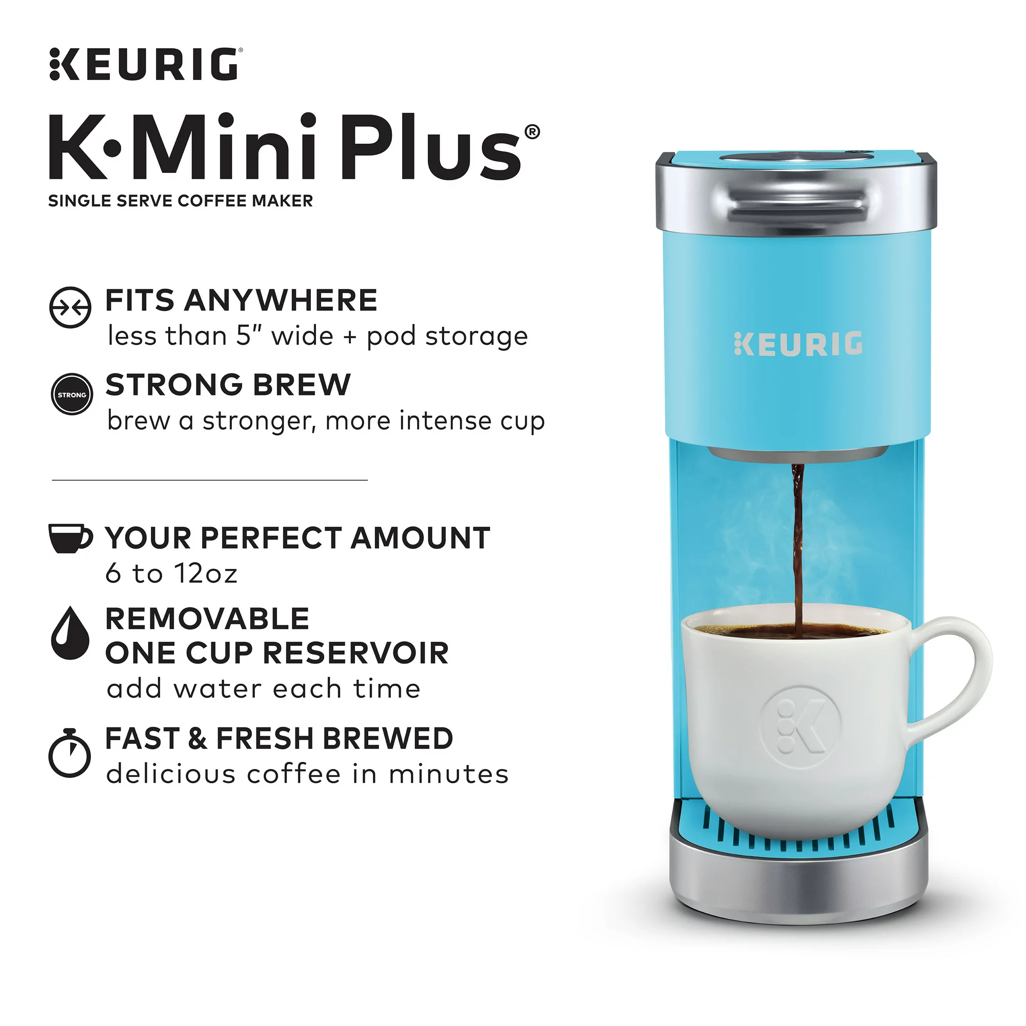 Keurig K-Mini Plus Single Serve K-Cup Pod Coffee Maker， Cool Aqua