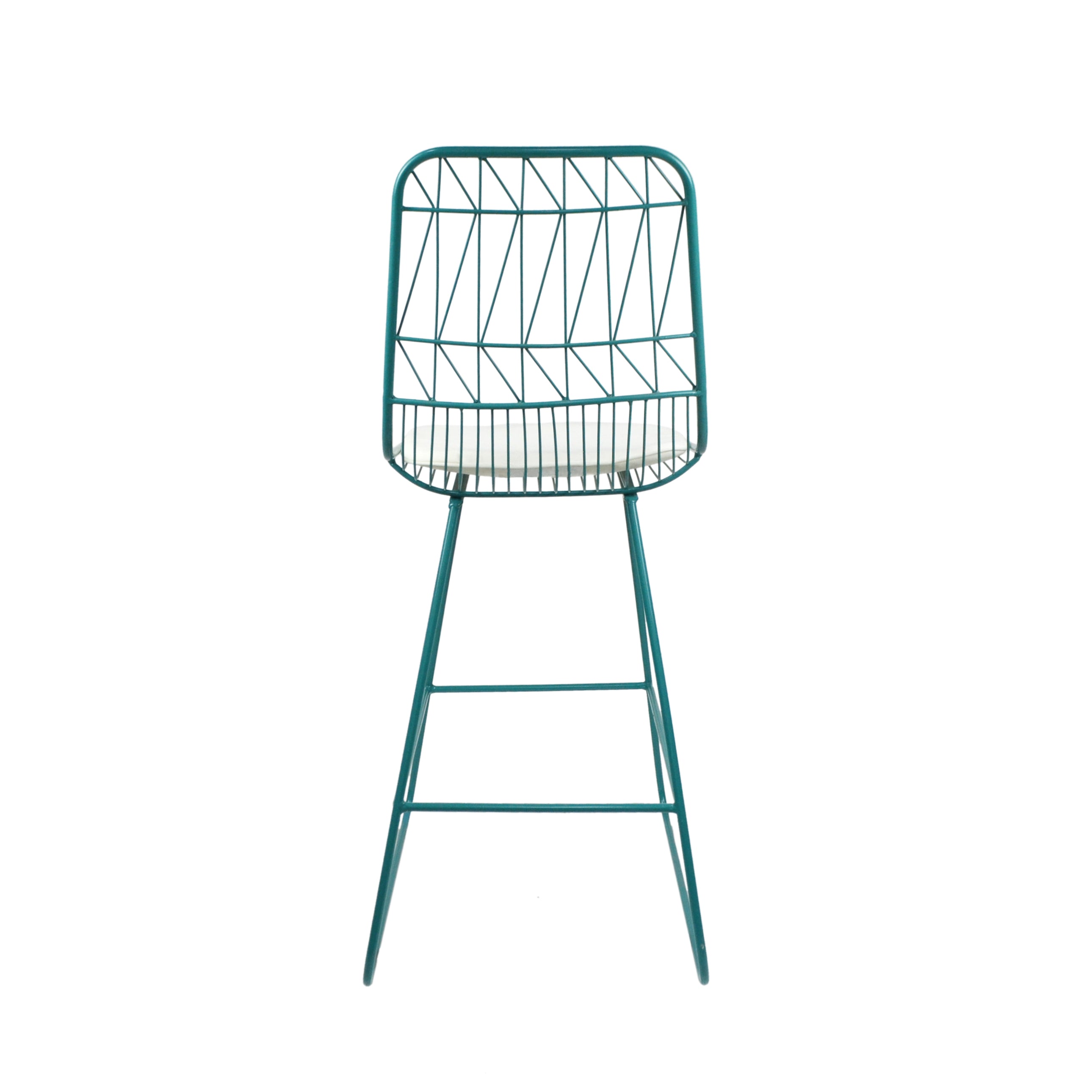 Ella Outdoor Wire Counter Stools with Cushions (Set of 4), Teal and Ivory