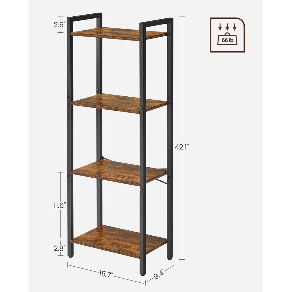 Bookshelf  Narrow Bookcase  Small Multi Tier Bookshelf  Rustic Brown and Black