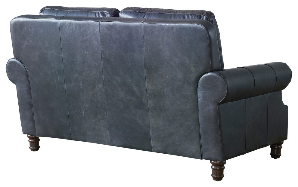 Vintage Leather English Rolled Arm Love Seat  Slate   Traditional   Loveseats   by Crafters and Weavers  Houzz