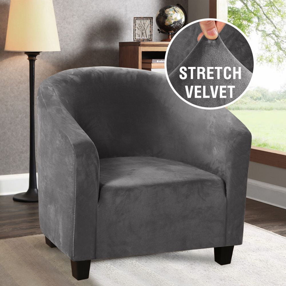 H.VERSAILTEX Velvet Tub Chair Slipcover High Stretch Club Chair Cover Sofa Couch Cover for Living Room (1 Pack, Grey)