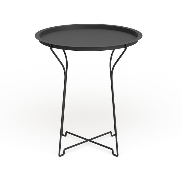 Atlantic Metal Round Side Tray Table; Removeable Tray Top， Decor， Wire Collapsible Legs， Indoor， Outdoor