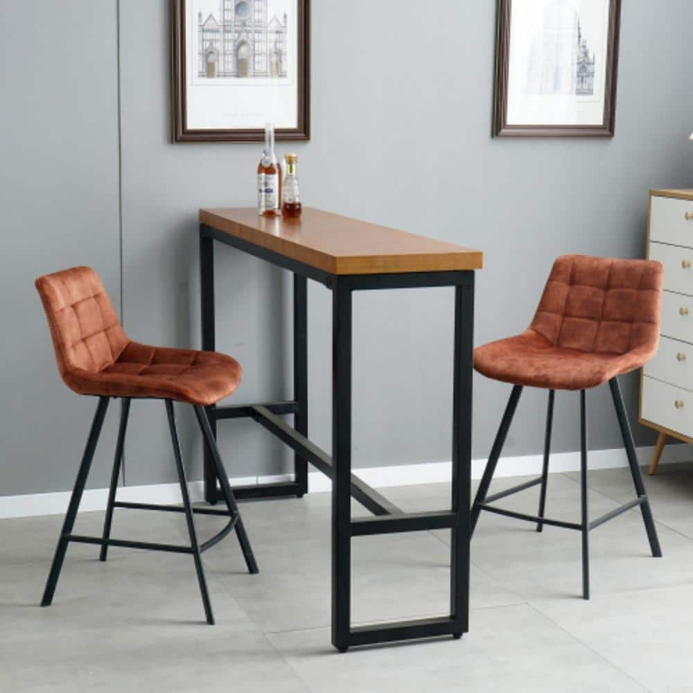 37.6 in. Brown Nordic Metal Bar Stool with Fabric Seat Counter Stool (Set of 2) LM-W21051986